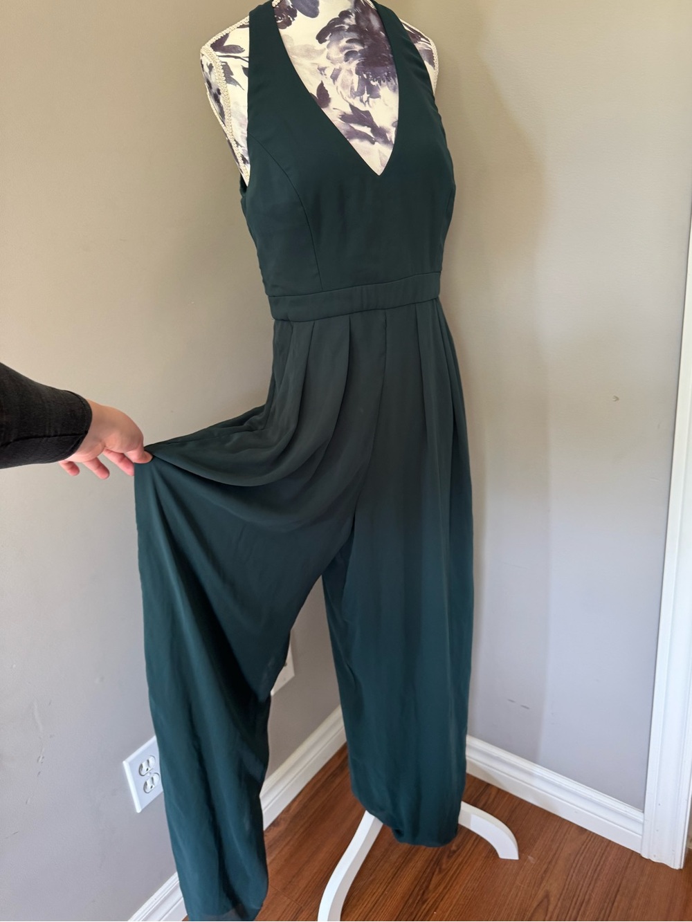 Dessy Collection Deep Forest V-Neck Halter Jumpsuit